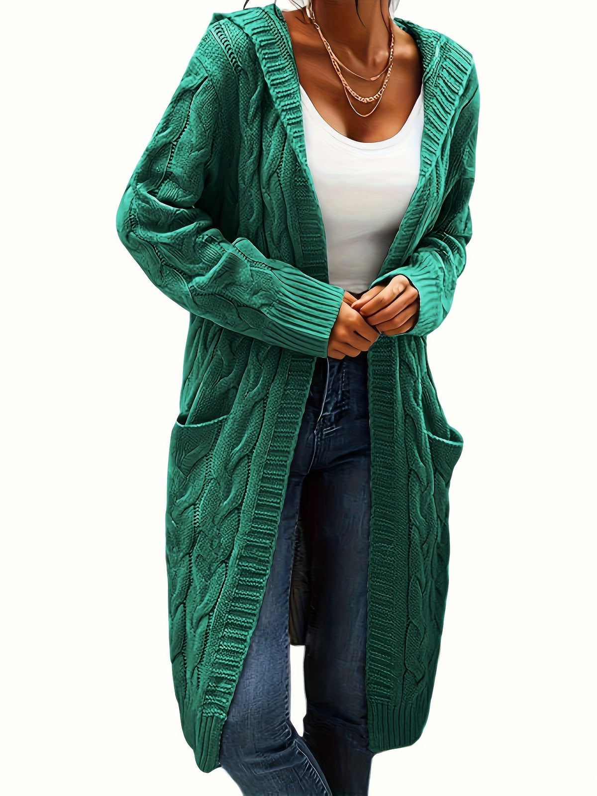 Women's Solid Color Knit Cardigan Sweater – Soft Stretch Polyester Open Front Layering Jacket for Fall Winter
