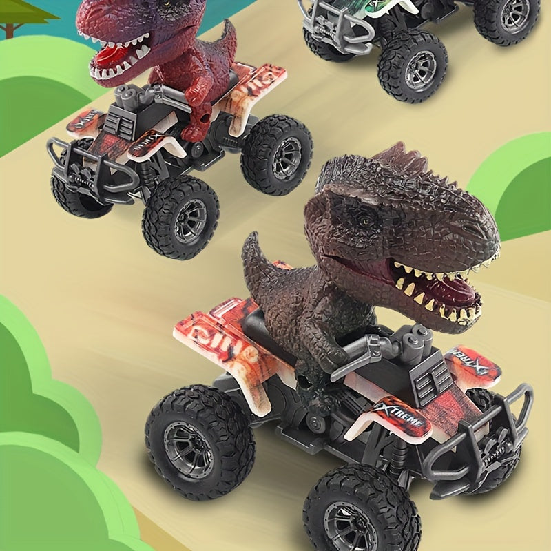 Dinosaur Inertia Toy Car T-Rex & Triceratops Off-Road Vehicle for Kids – Durable Plastic Friction-Powered Dinosaur Truck – Imaginative Play Toy for Toddlers & Boys Ages 3+ – Black Green Orange