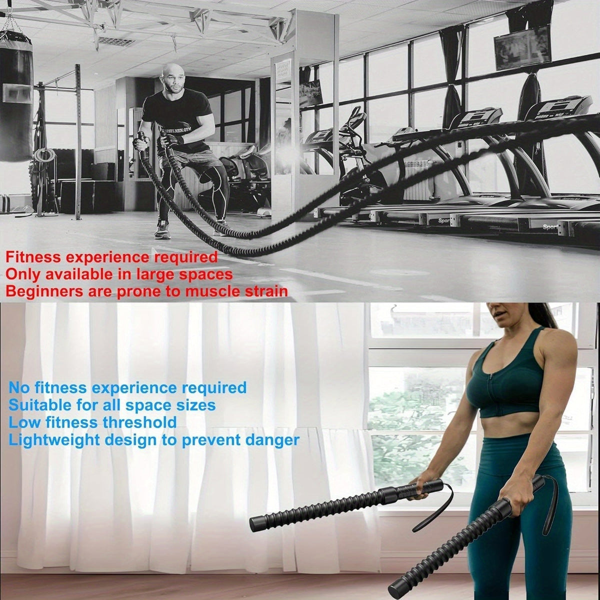 Cordless Battle Rope Set 2pcs – Portable Home Gym Combat Rope for Arm Muscle Training, Fitness Sling Workout Equipment for Men and Women, Indoor Outdoor Exercise