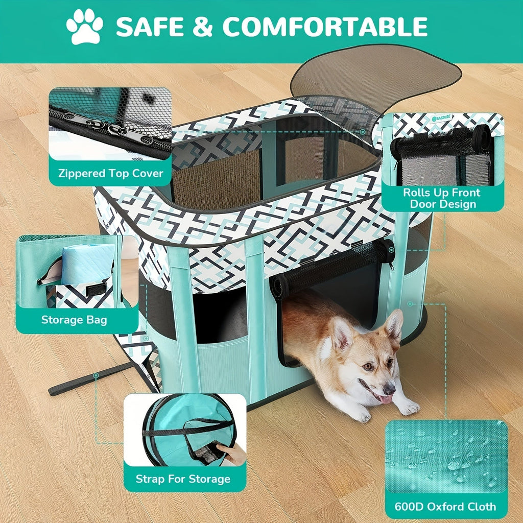Foldable Pet Playpen with Storage Bag – Portable Indoor Outdoor Dog Cat Exercise Kennel & Puppy Kitten Playpen, 4 Sizes M/L/XL/XXL for Cats Dogs Rabbits, Travel & Camping Ready