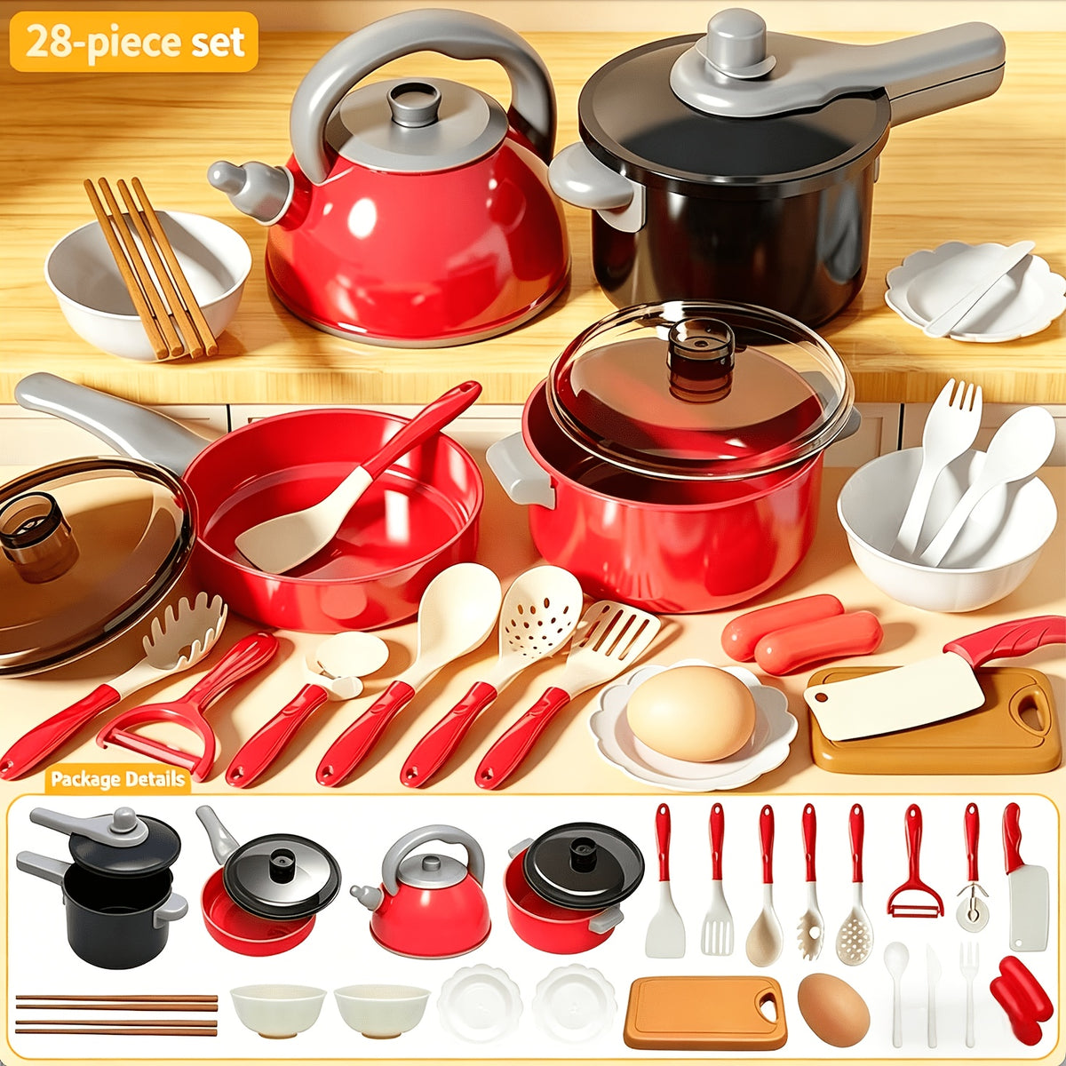 Mini Kitchen Playhouse Toy Set for Kids – Simulated Cooking Play Food Kitchenware & Tableware Set, Educational Pretend Play Toy for Ages 3-6, Perfect Birthday Halloween Christmas Gift for Boys & Girls