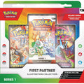 Pokemon TCG First Partner Illustration Collection Series 1 Kanto Sinnoh Alola Starter Promo Cards 2 Booster Packs Sticker Sheet 30th Anniversary Gift Ages 6+