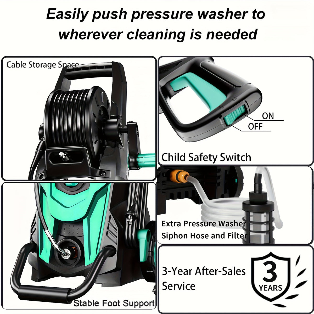 4500 PSI Electric Pressure Washer 3.2 GPM – with Foam Cannon, 4 Quick-Connect Nozzles, Inlet Hose & Filter for Car, Fence, Driveway & Home Cleaning