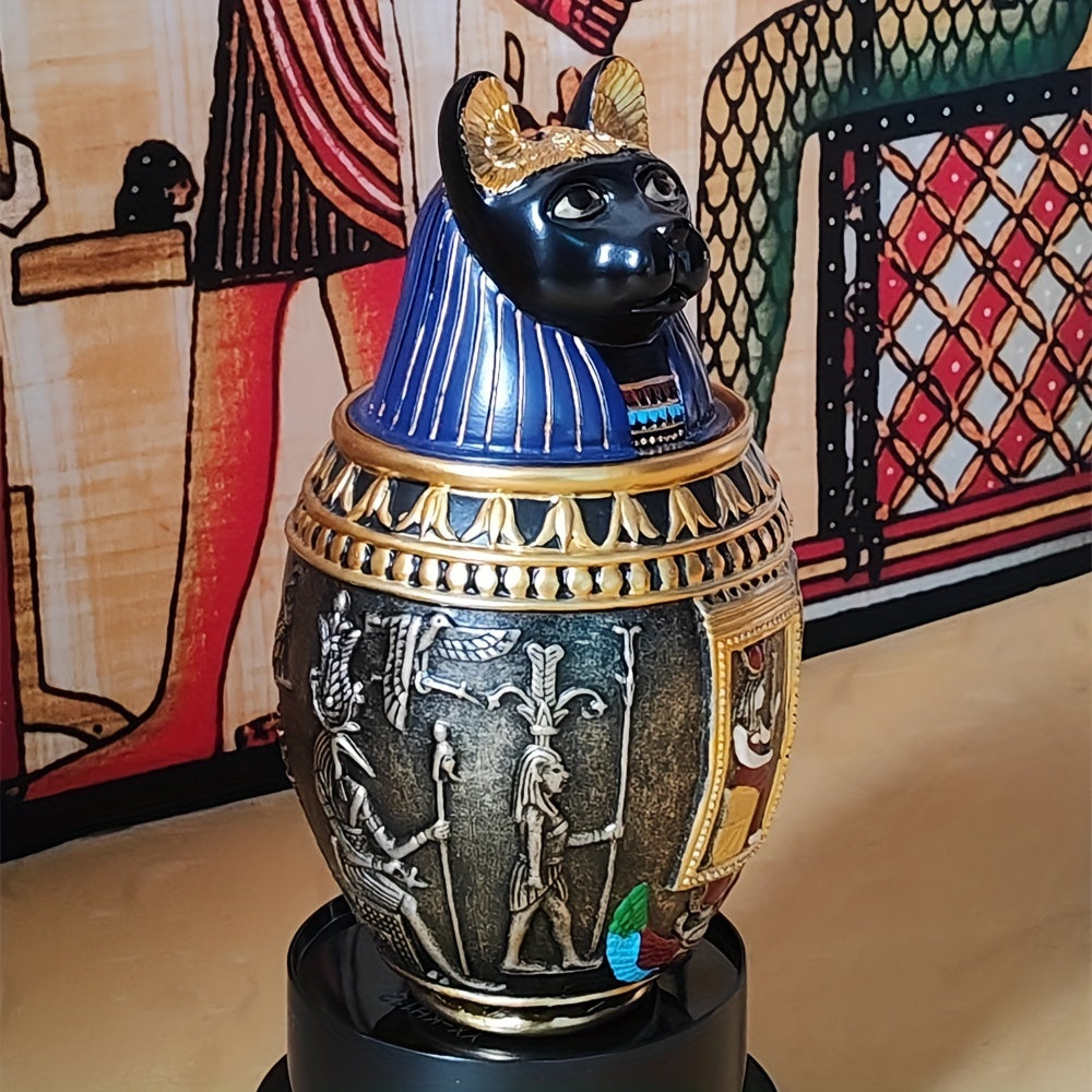 Pet Urn for Ashes Egyptian Pharaoh Anubis God Figurine - Decorative Resin Memorial Urn for Cat & Dog Cremation Ashes, Unique Home Decor Keepsake Jar, Meaningful Pet Loss Sympathy Gift