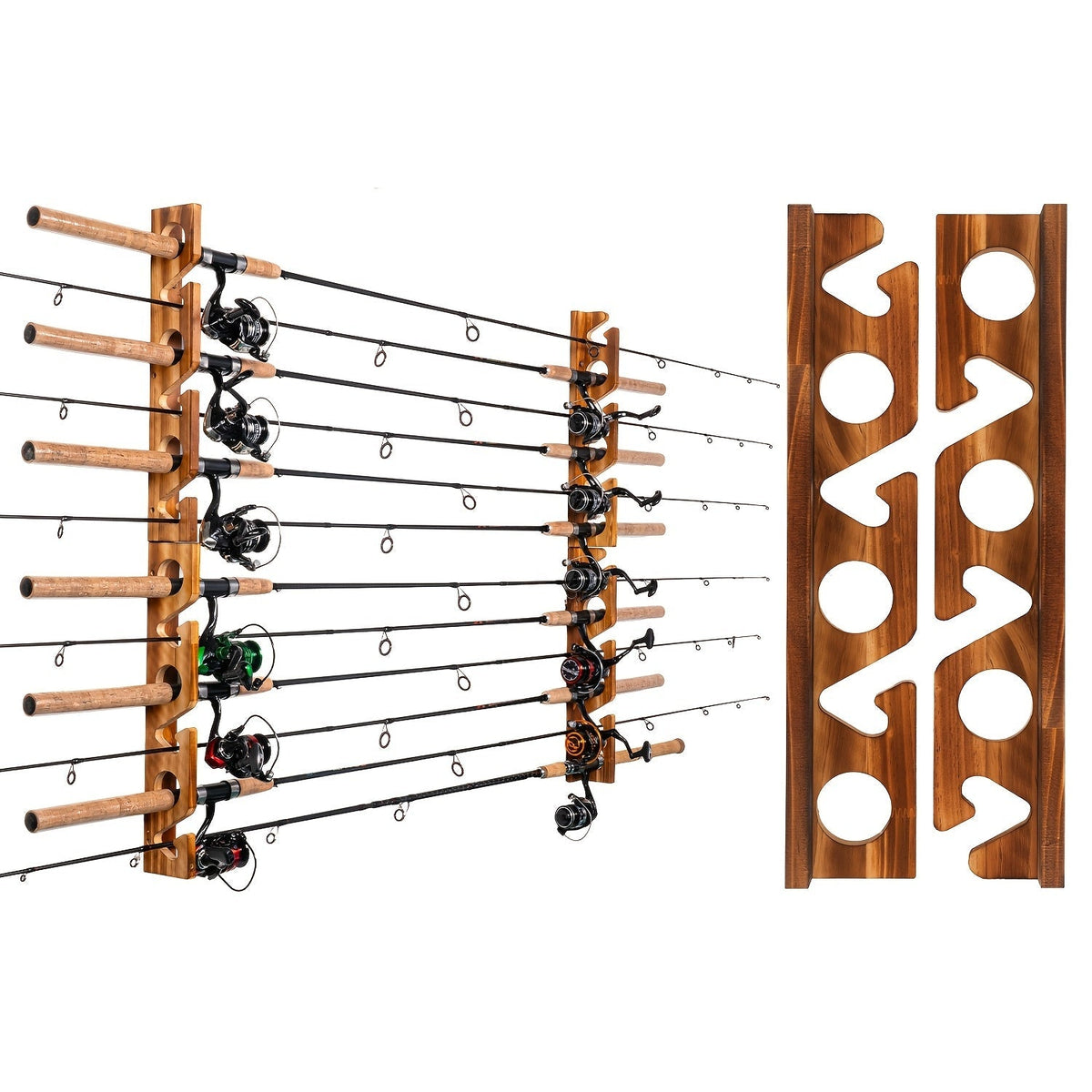 Fishing Rod Holder Wall & Ceiling Mount Rack – Space-Saving Garage Storage Organizer for 6, 12, 16 or 24 Fishing Poles, Fishing Gear Equipment Organizer Gift for Men & Women