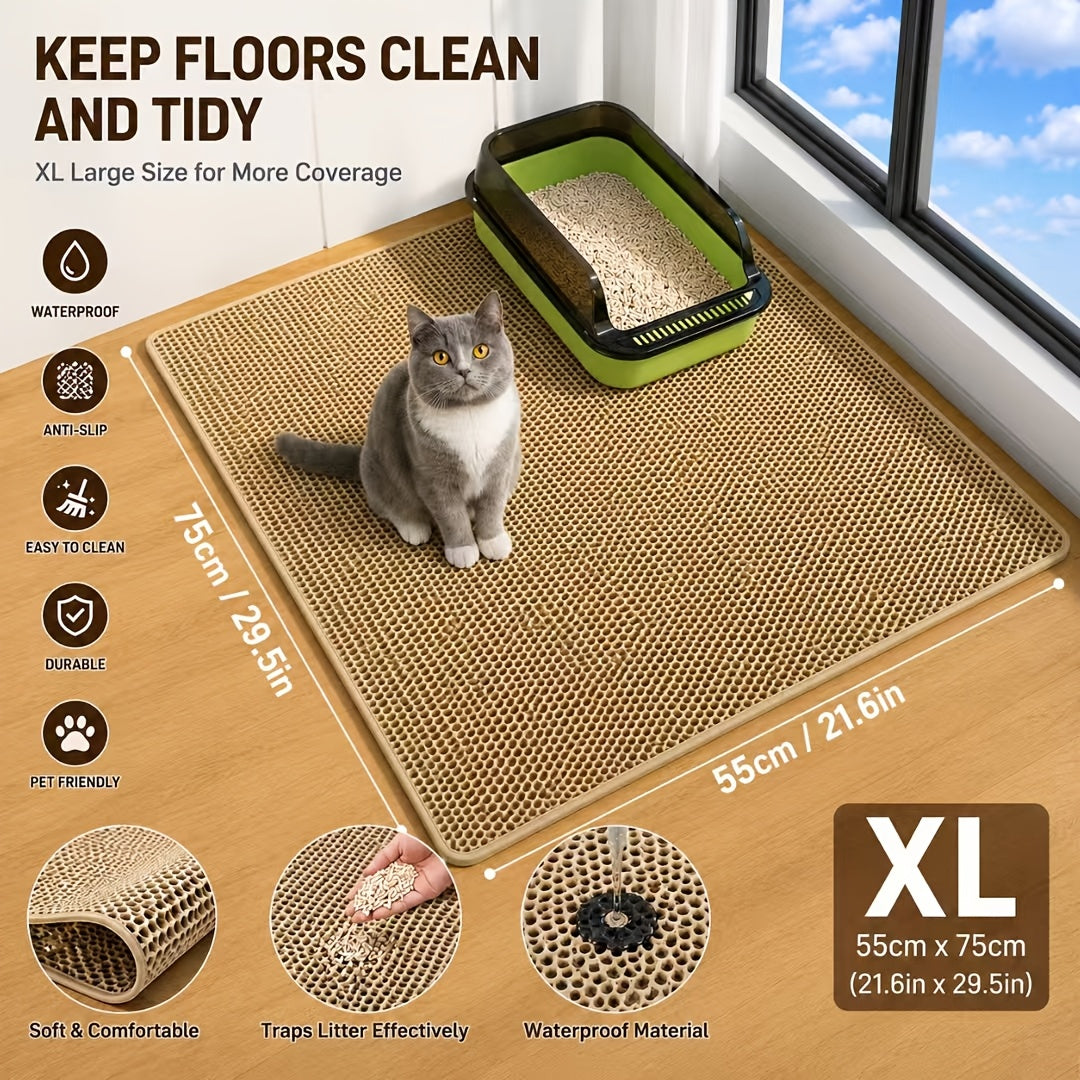 Extra Large Double-Layer Cat Litter Mat – Splash-Proof Leak-Proof EVA Non-Slip Washable Odor-Proof Scatter Control Litter Trapping Mat for Cat Litter Box, Easy to Clean Floor Protector for Cats