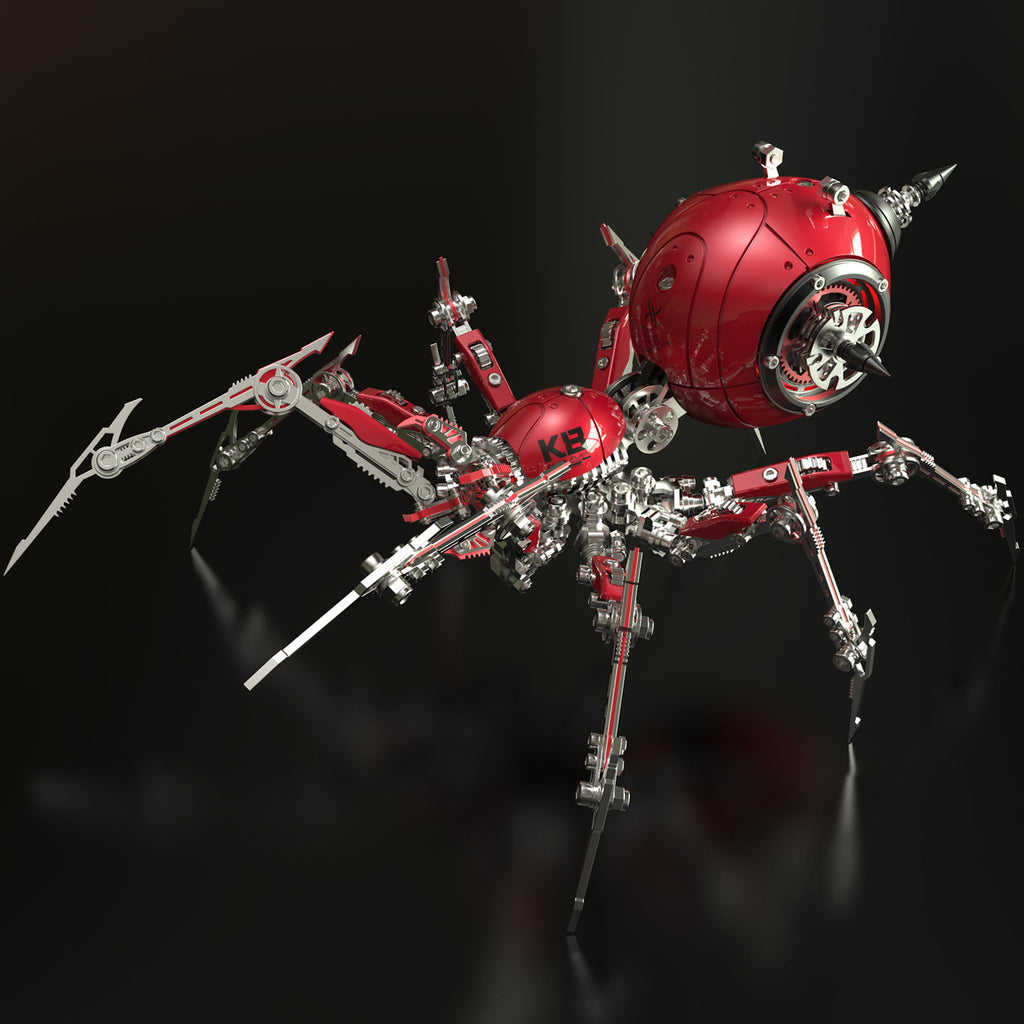 Mechanical Spider Metal Construction Kit - Intricate 3D Metal Model Building Set for Adults Ages 18+, Battery-Powered Figurine, Red Vermilion | STEM Desk Decor Gift for Men Boys Collectors