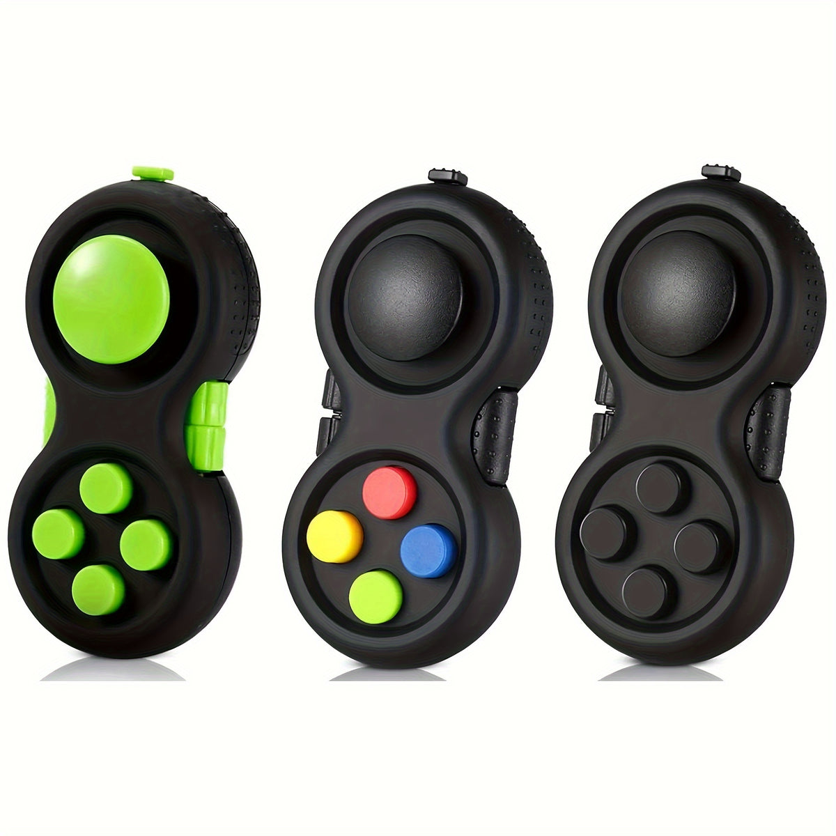 Retro Fidget Pad Controller Set of 3 - 8-in-1 Handheld Sensory Fidget Toy with Clickable Buttons, Joystick, Roller, Gears & More, Stress Relief & Focus Toy for Kids & Adults, Multiple Color Options