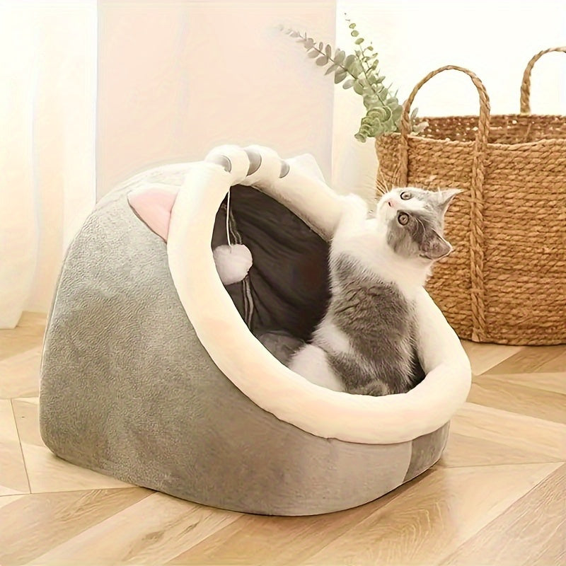 Soft Cat Bed with Breathable Mat - Cozy Kitten Sleeping Basket for Small Medium Large Cats, All-Season Indoor Cat House
