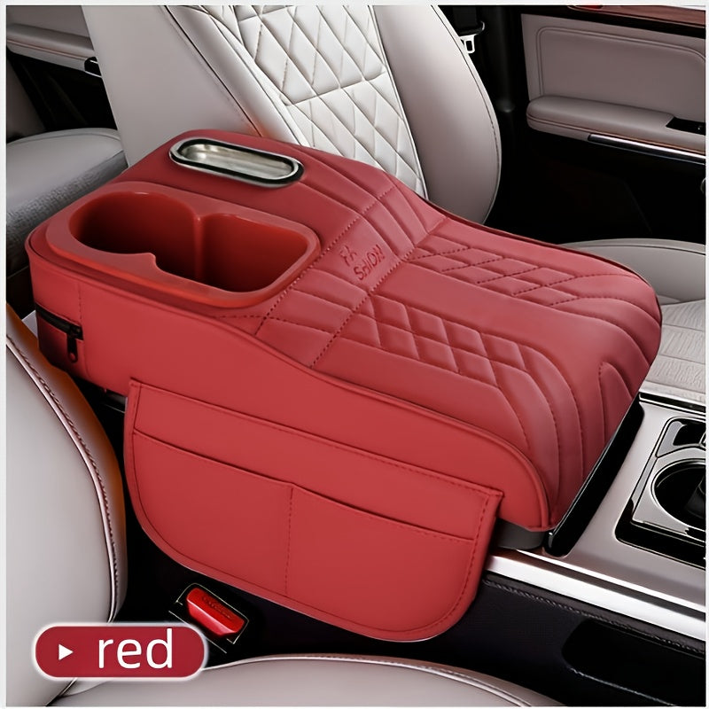 Car Center Console Armrest Pad Height Extender with Tissue Box and Cup Holder Storage Organizer Black Beige Orange Red Brown for Most Cars SUVs