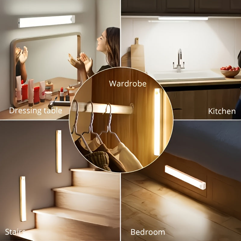 Smart LED Motion Sensor Lights 6 Pack – USB Rechargeable Magnetic Night Light Strips 3 Sizes, Detachable Cabinet Lights for Stairs, Shelves, Closet & Indoor Use