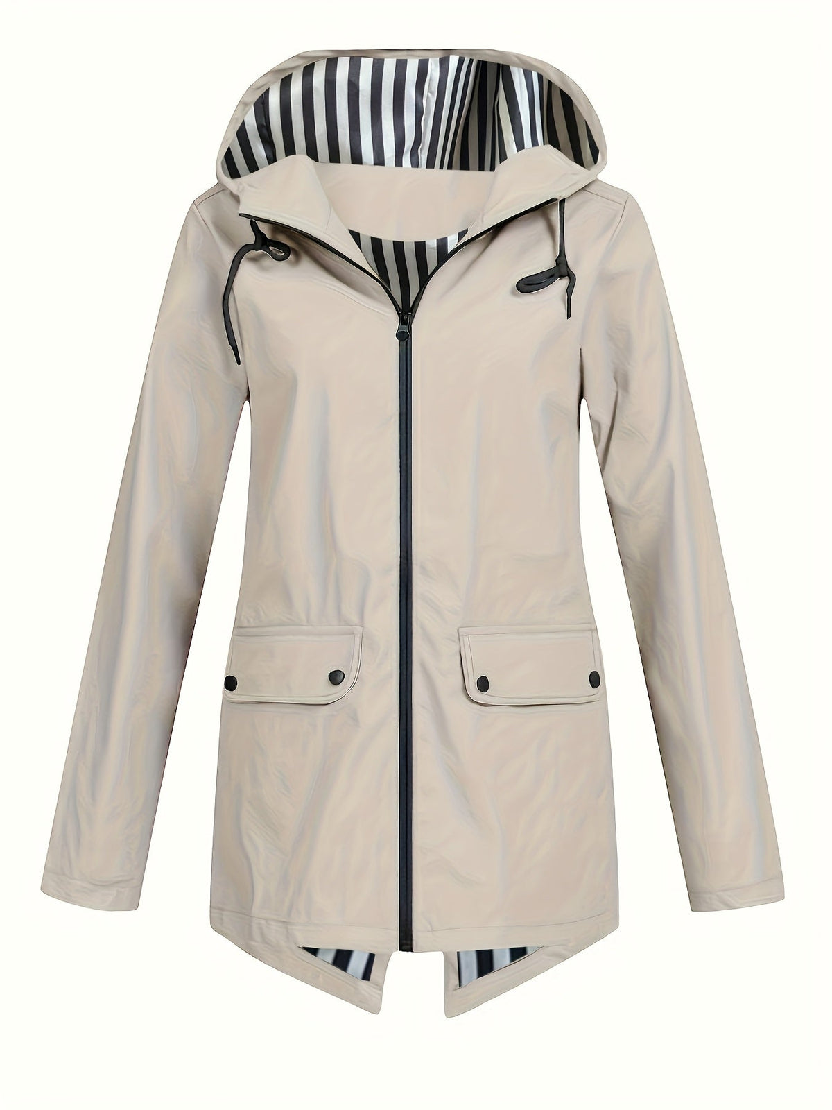 Women's Striped Lined Hooded Windbreaker Jacket Fall Winter Zip Up Outerwear – 8 Colors Sizes S-XXL Lightweight Water-Resistant