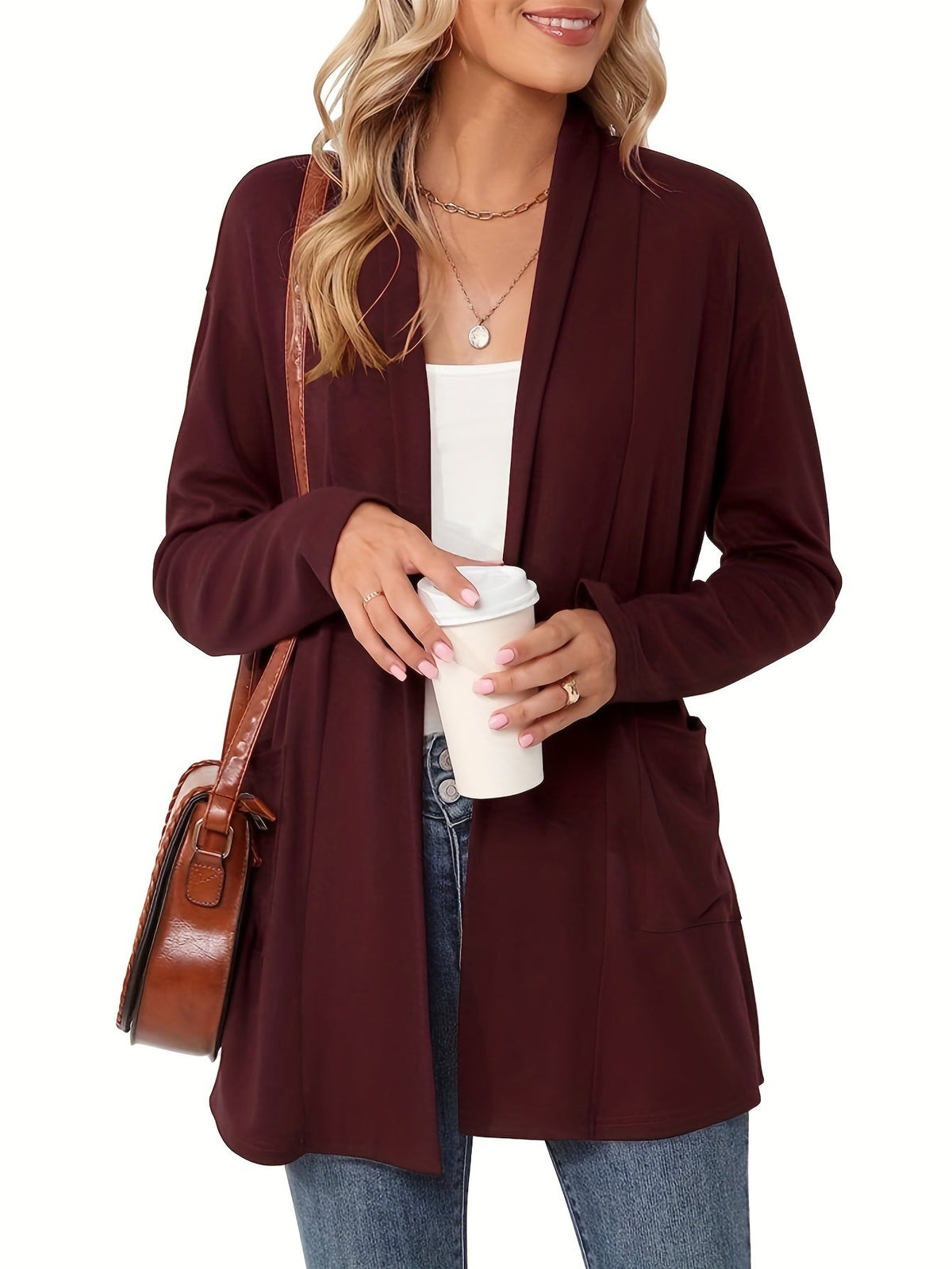 Women's Open Front Cardigan Sweater Long Sleeve with Pockets - Cozy Knit Oversized Drape Wrap Sweater for Fall Winter, Casual Loose Fit Outwear Top S-XXL Multiple Colors