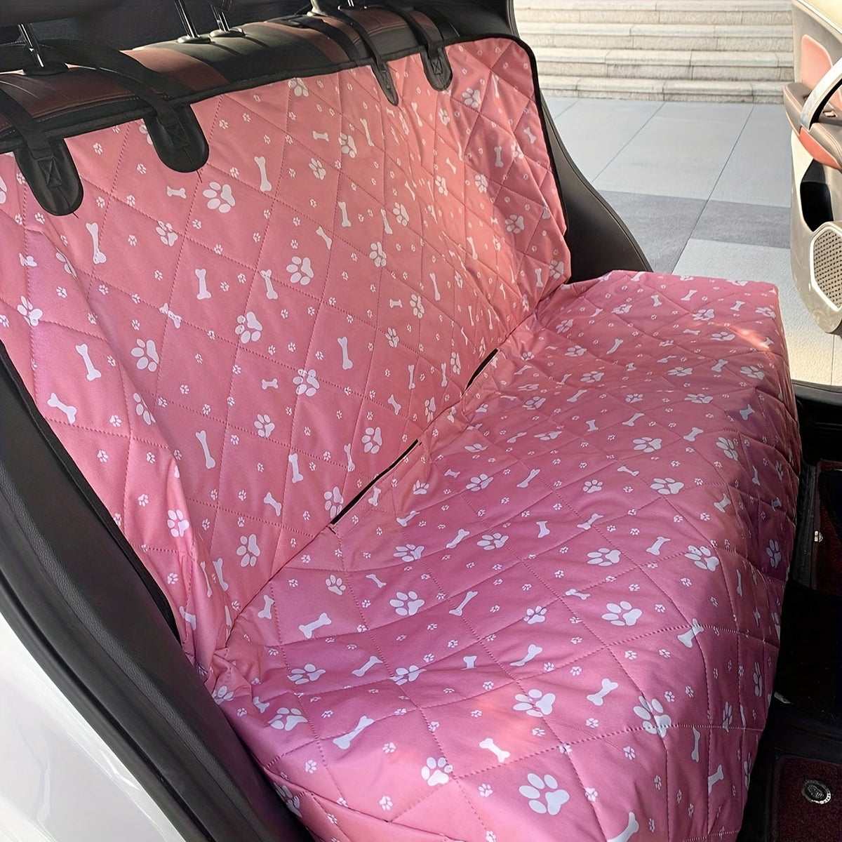 Pet Car Seat Back Protector Mat - Thickened Waterproof Dog Car Seat Cover for Back Seat, Scratch-Proof Kick Mat for Dogs & Cats, Pink Paw Print Car Accessory for Dog Owners