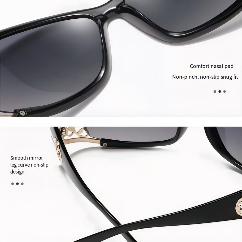 Polarized Sunglasses for Women – Oversized Square Frame UV400 Hollow Carved Temple, Retro Vintage Fashion Shades for Driving Beach Outdoor, Ladies Eyewear Gift Black Blue Purple Tea