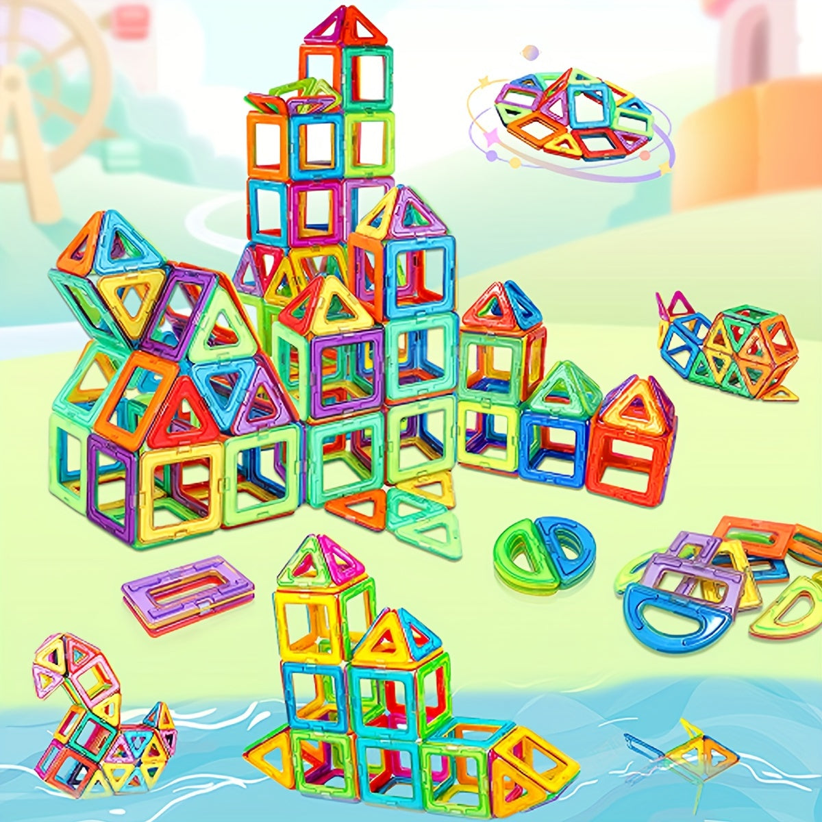 Magnetic Building Blocks 36 Piece Large STEM Construction Toy Set for Kids 3+ Boys Girls ABS Magnet Tiles Creative Learning Puzzle Hands-On Engineering Gift Random Color