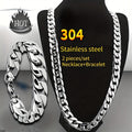 Men's Stainless Steel Hip-Hop Punk Necklace & Bracelet Set 2pcs – Matching Couple Chain Jewelry, Streetwear Accessories, Available in 18–30 Inch, Bold Fashion Statement for Men & Women