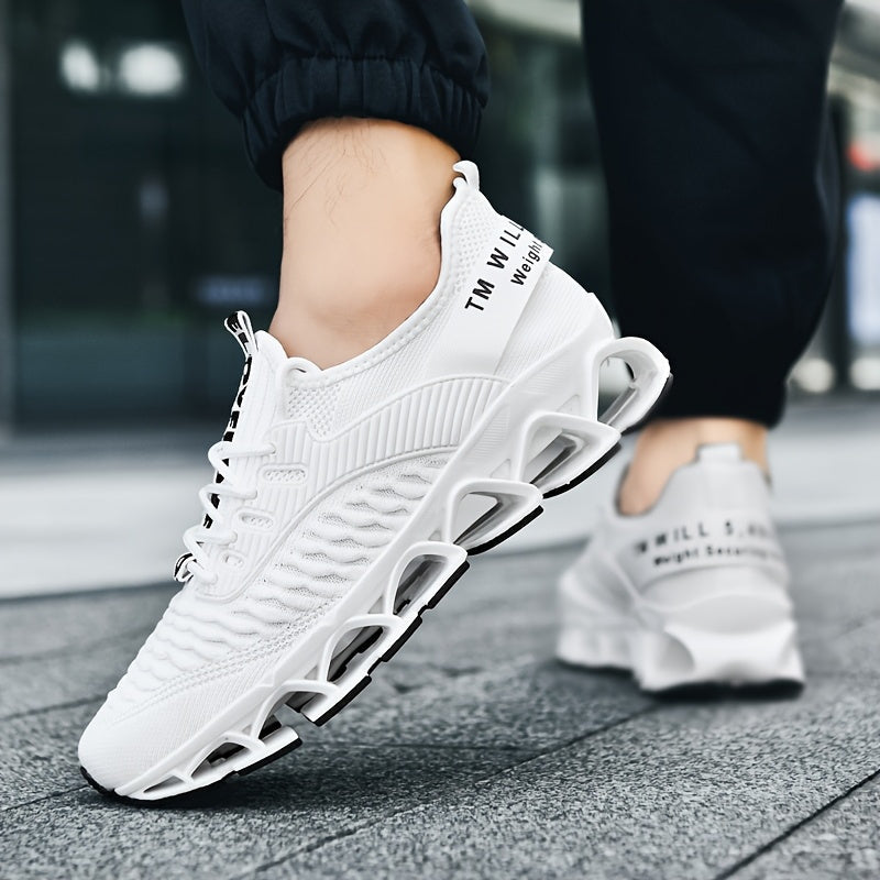 Men's Breathable Running Shoes Lightweight Fish Scale Fabric Upper Durable Outsole Low Top for Running Hiking Walking Casual Sports White Black US 7-13.5