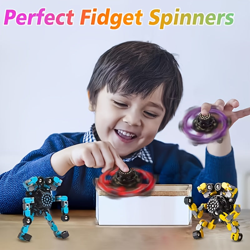 Transforming Finger Spinner Robot Toy 12 Piece Set Random Color Deformation Fidget Spinner Sensory Toy for Teens Kids Birthday Graduation Christmas Halloween Party Gift