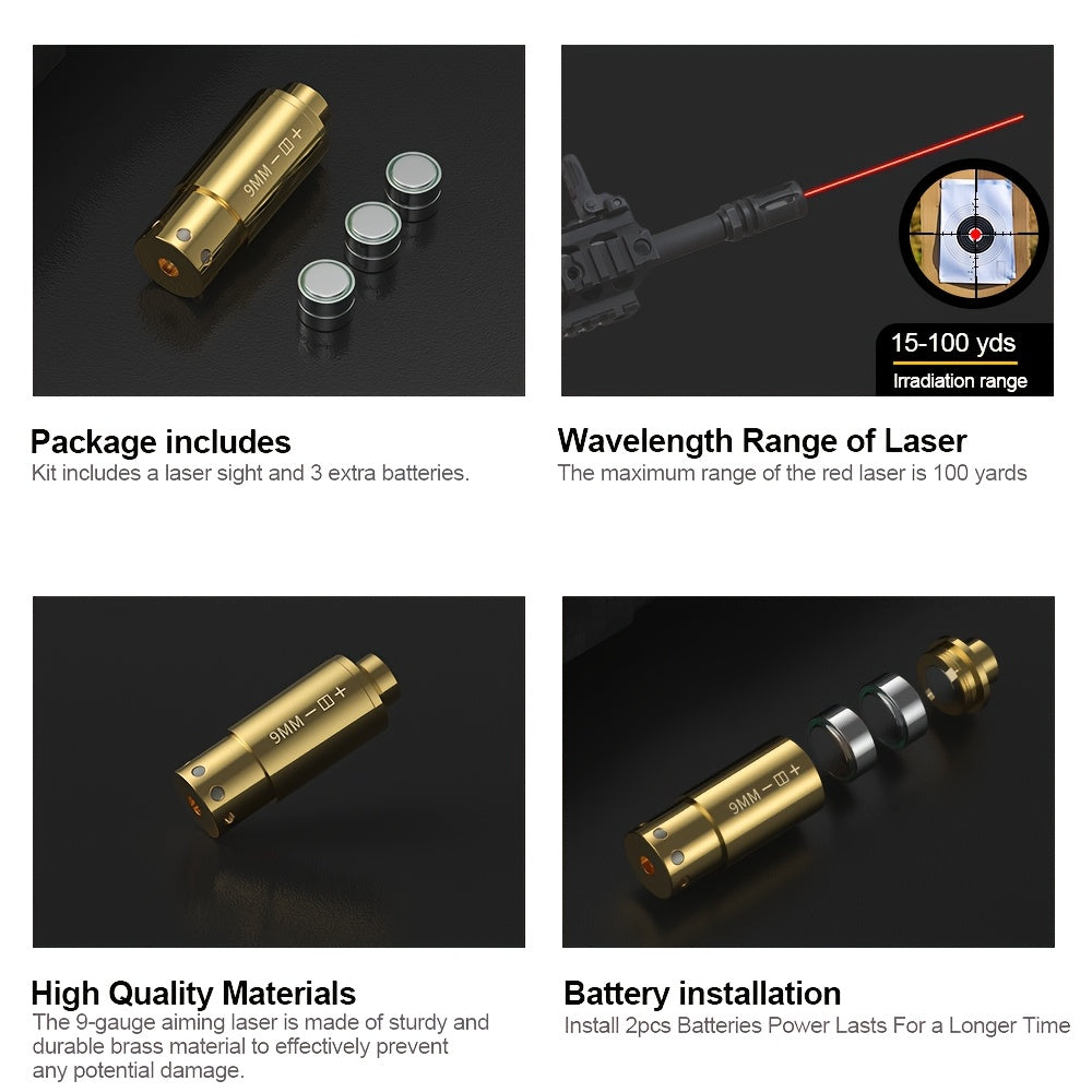 Laser Bore Sight Multi-Caliber Kit for 9mm 45ACP 223REM 308WIN 380ACP 38SPL 12GA – High-Precision Red Laser Boresighter for Rifles & Pistols, Easy Install, Includes 2 Battery Sets