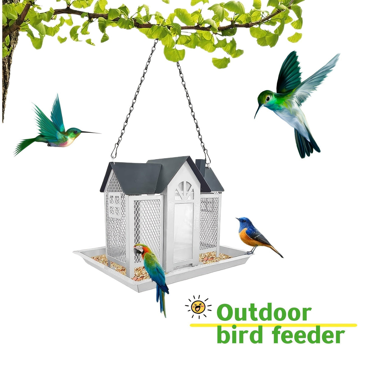 Squirrel Proof Wild Bird Feeder Outdoor – 3-Chamber Metal Mesh Large Capacity Weatherproof Hanging Bird Feeder for Cardinals, Finches & Backyard Birds, Multiple Colors