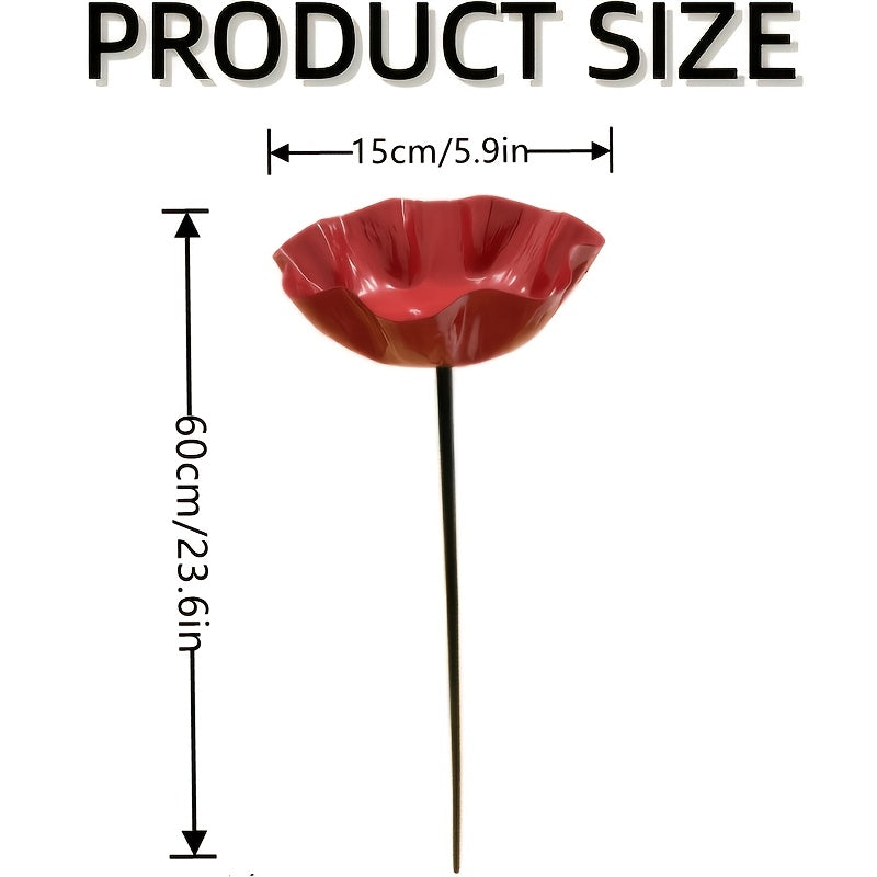 23.6" Metal Floral Bird Bath Garden Stake - Handmade Bee & Butterfly Drinking Cup, Decorative Ground Plug Ornament for Potted Plants, Windowsill Planters & Outdoor Flower Beds (No Watering Required)