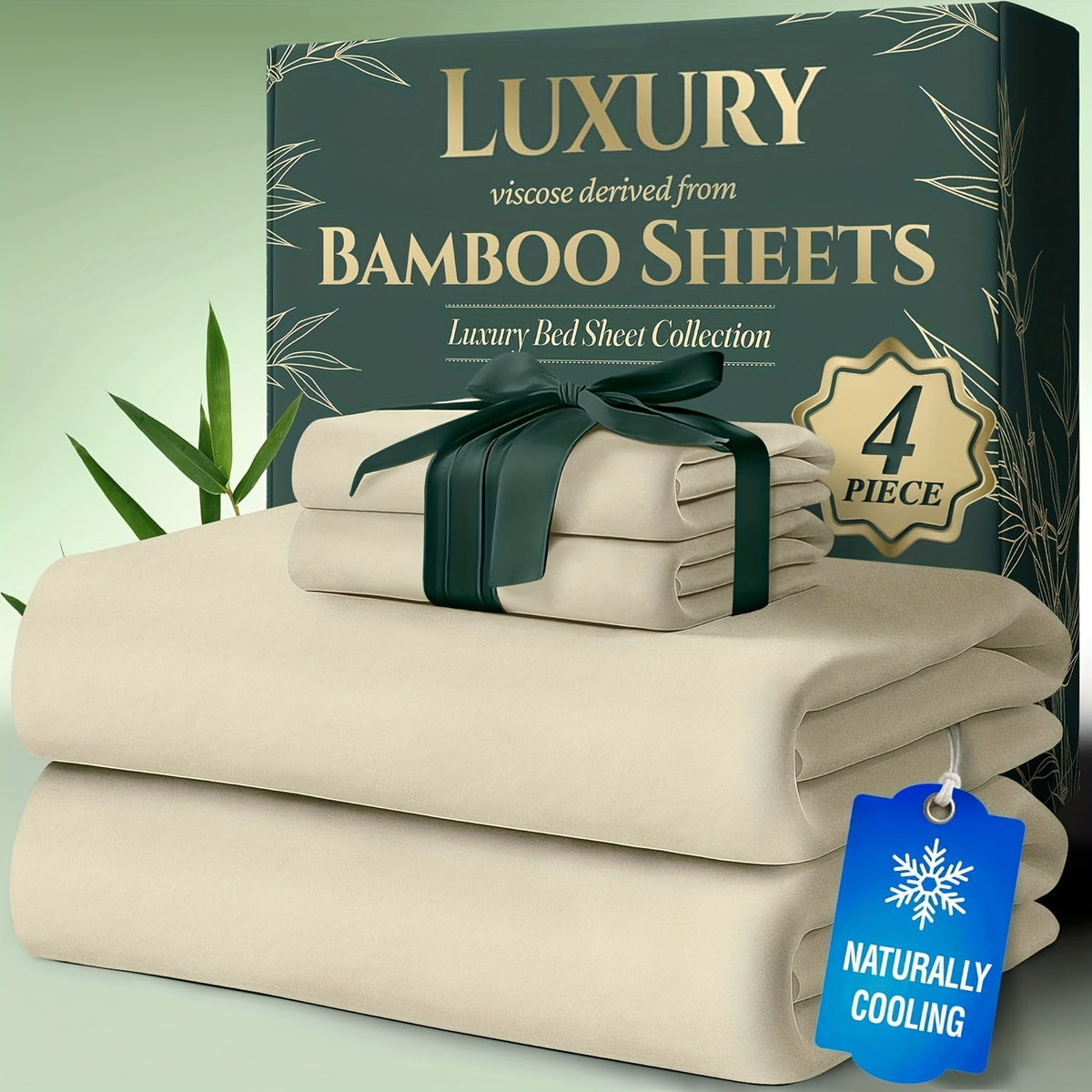 Cooling Bamboo Bed Sheet Sets – Ultra-Soft Breathable Deep Pocket Sheets for Hot Sleepers, Twin Full Queen King, 4-Piece Set with Pillowcases, Moisture-Wicking Temperature Regulating