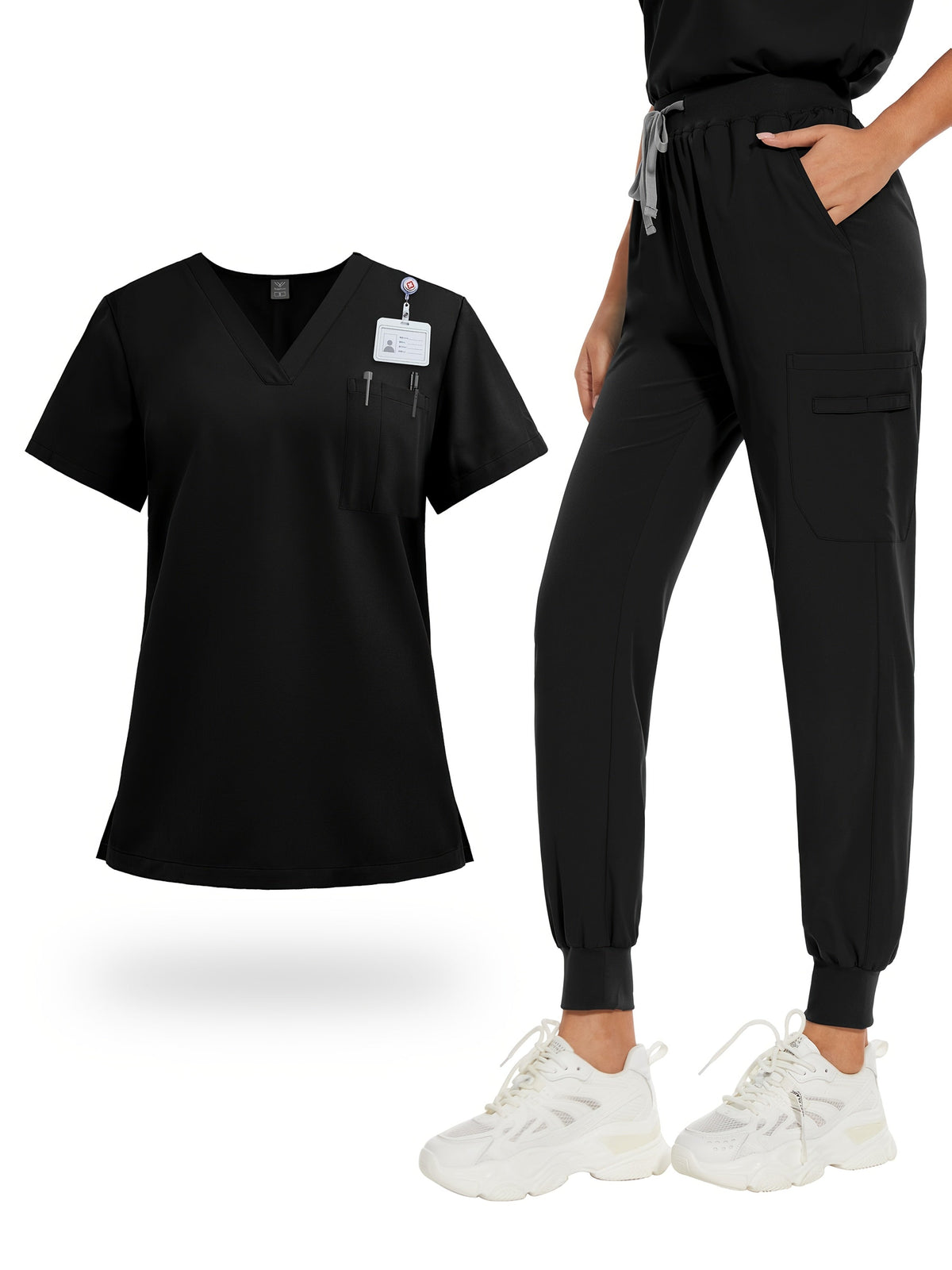 Women's Scrub Sets V-Neck Uniform Tops and Pants with Pockets for Nurses Medical Dental Spa Work Wear Short Sleeve Solid Color All Season Scrub Suit Elastic Comfortable Healthcare Outfit