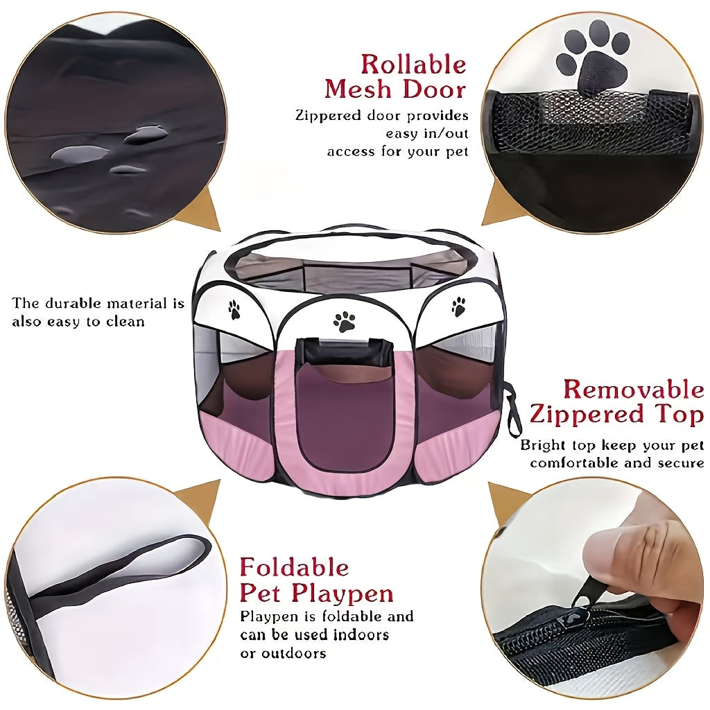 Portable Foldable Pet Playpen for Dogs Cats Rabbits – Octagon Puppy Playpen Indoor Outdoor, 8-Panel Exercise Pen for Small Medium Animals, Easy Setup No Tools Required