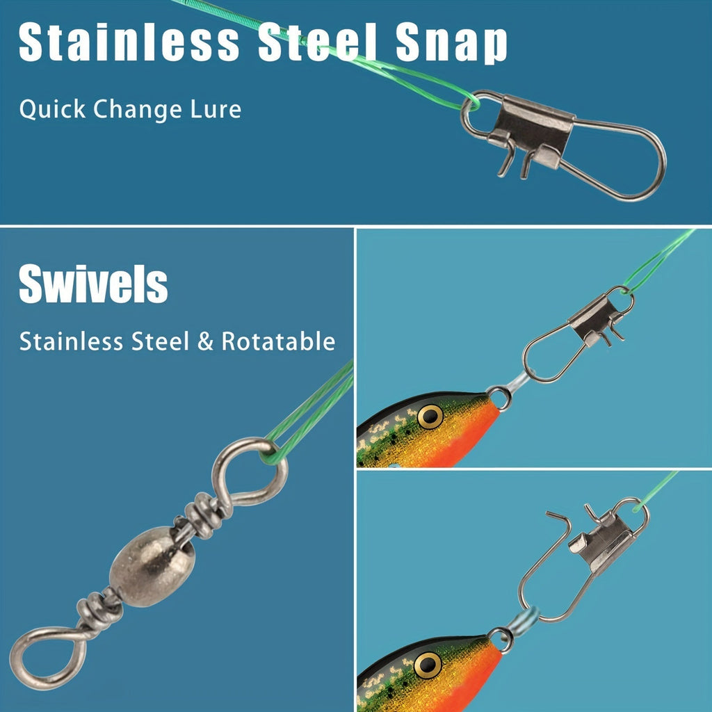100 Piece Stainless Steel Fishing Line Leaders with Swivels & Snaps – Anti-Bite Wire Trace Leaders, 10–44LB Pull Strength for Saltwater & Freshwater Fishing