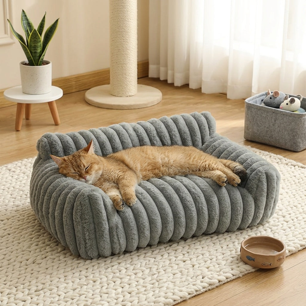 Cat Sofa Bed - Soft Comfortable Breathable Cat House for Large Medium Small Cats, Cute Plush Sleeping Basket Suitable for All Seasons, Indoor Cat Lounger & Cozy Rest Nest