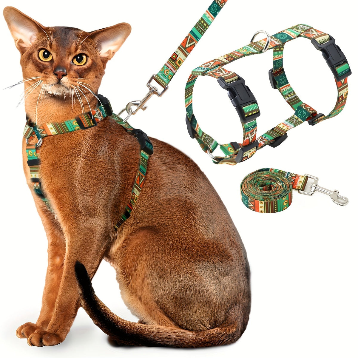 Escape-Proof Cat Harness and Leash Set Adjustable Soft Lightweight Chest Harness for Cats Comfortable Safe for Walking Traveling Small Medium Large Cats Kittens