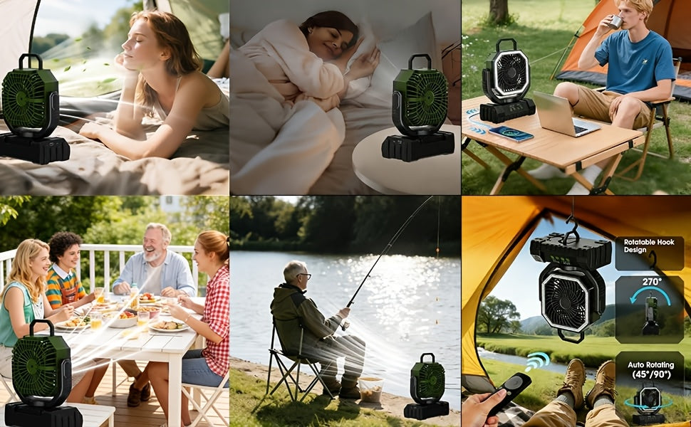 20000mAh Camping Fan with Remote Control LED Light Oscillating 4 Speeds Timer Power Bank - Rechargeable Tent Fan for Camping Picnic BBQ Fishing Outdoor