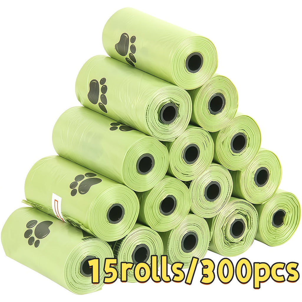 Dog Waste Bags 15 Rolls 300 Count Leak-Proof Odor-Proof - Thick Polyethylene Poop Bags with Cute Paw Print Design for Dogs & Cats, Easy-Tear Rolls, Durable Pet Waste Cleanup Bags for Walks & Outdoor Use