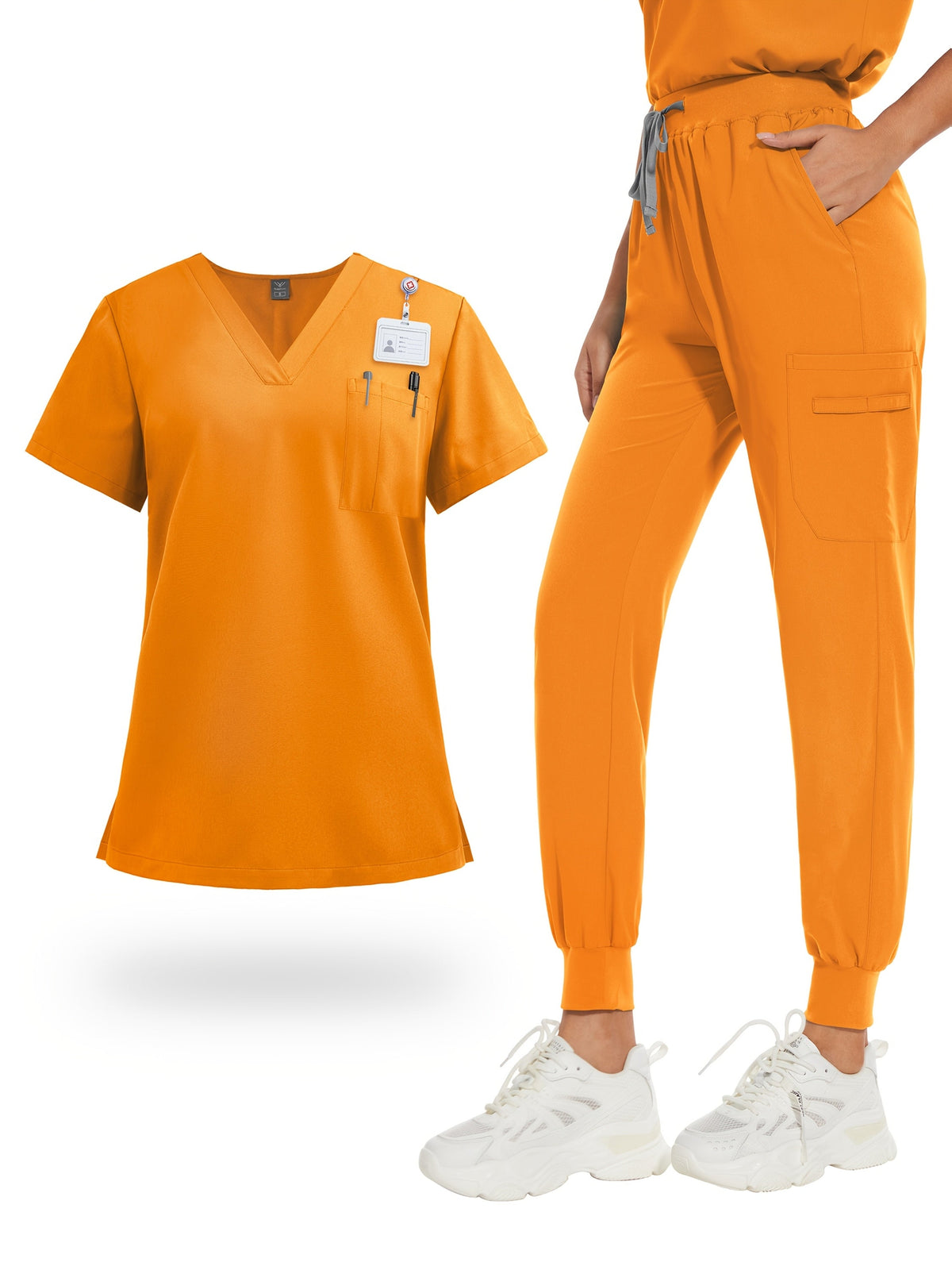 Women's Scrub Sets V-Neck Uniform Tops and Pants with Pockets for Nurses Medical Dental Spa Work Wear Short Sleeve Solid Color All Season Scrub Suit Elastic Comfortable Healthcare Outfit
