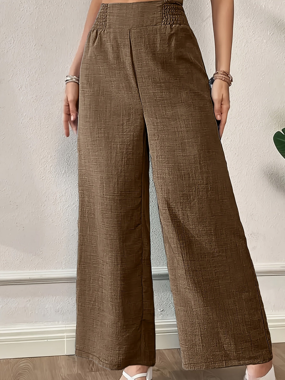 Women's High Waist Wide Leg Pants Elastic Waist Straight Leg Trousers | Elegant Casual Office Formal Wear Light Blue Black Navy Pink S M L XL XXL