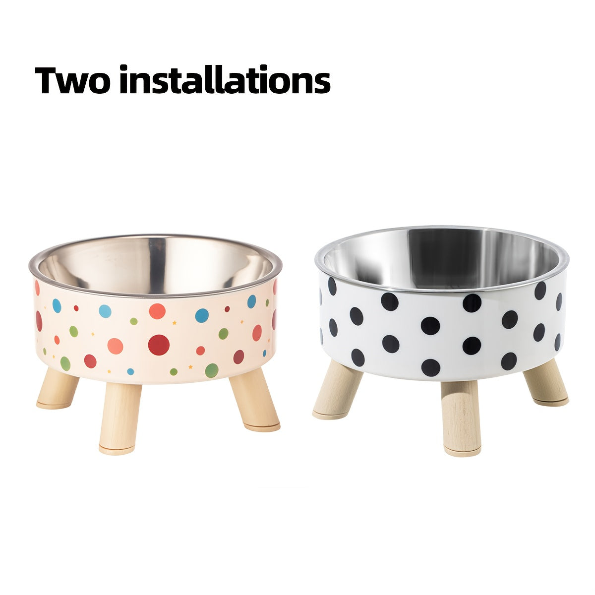 Elevated Cat Bowls Set of 2 - Vibrant Polka Dot Raised Pet Dishes with Neck Support for Cats, Collapsible Feeding Bowls for Dogs, Stylish Chic Pet Food & Water Bowls for Indoor Pets