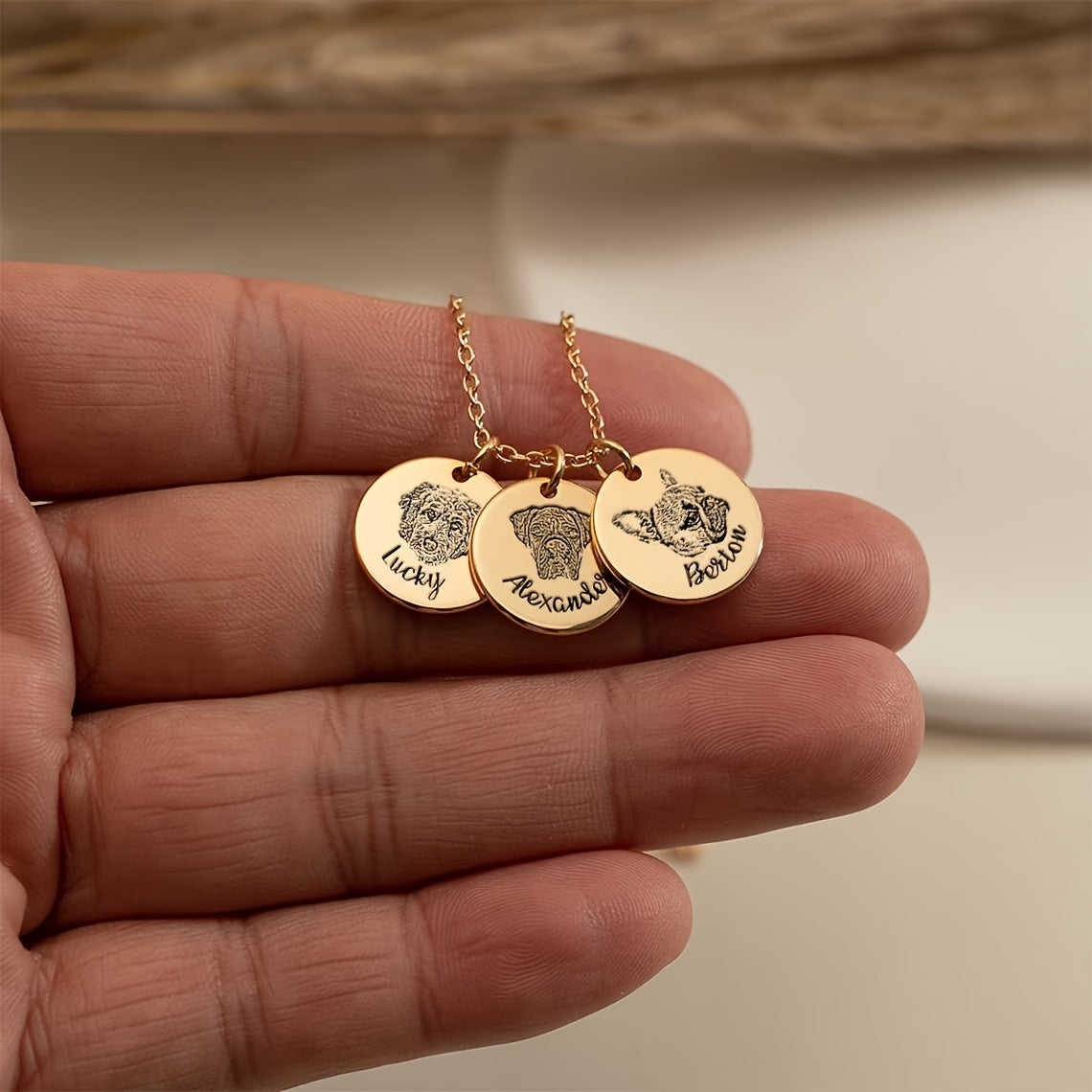 Custom Pet Portrait Circle Necklace – Handmade Personalized Dog & Cat Photo Jewelry, Silver Gold Rose Gold, 1-3 Circle Charm – Pet Lover Gift, Memorial & Birthday Necklace