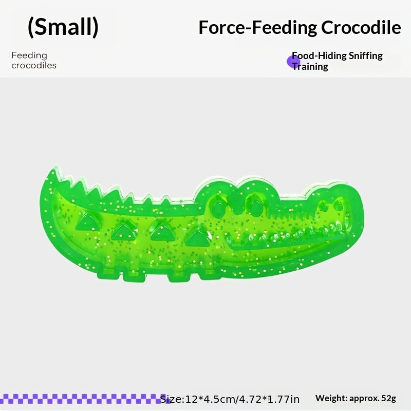 Crocodile Dog Food-Stashing Rubber Chew Toy – Interactive Slow Feeder & Enrichment Foraging Toy for All Breeds, Reusable Treat Dispensing Puzzle Toy, Chew-Resistant, Fun Green Design, Small & Large