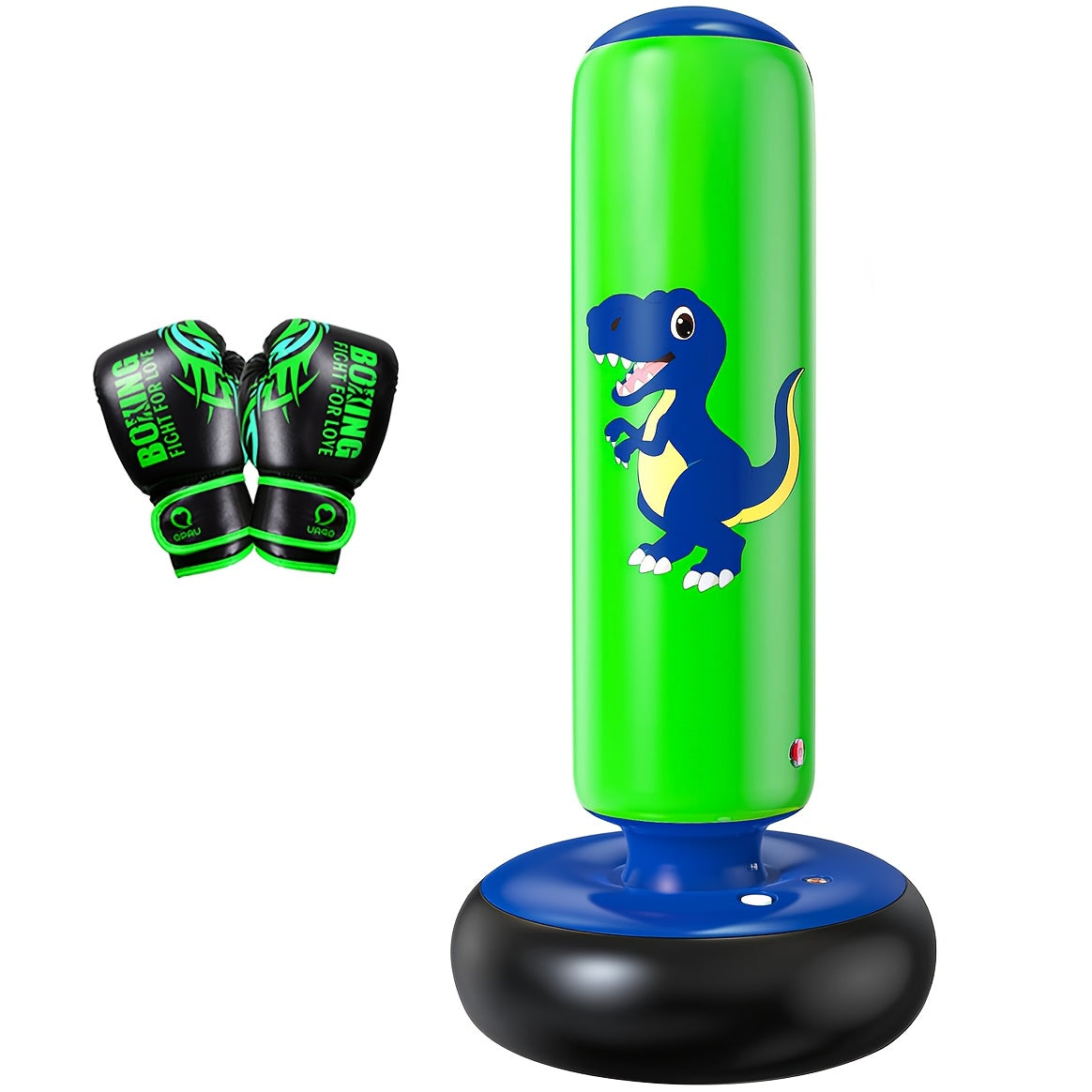 Dinosaur Inflatable Punching Bag 48 Inch for Kids – Stable Bop Bag Boxing Set with Gloves for Karate, Taekwondo & Active Play, Fun Dinosaur Toy Gift for Boys & Girls, Blue & Red