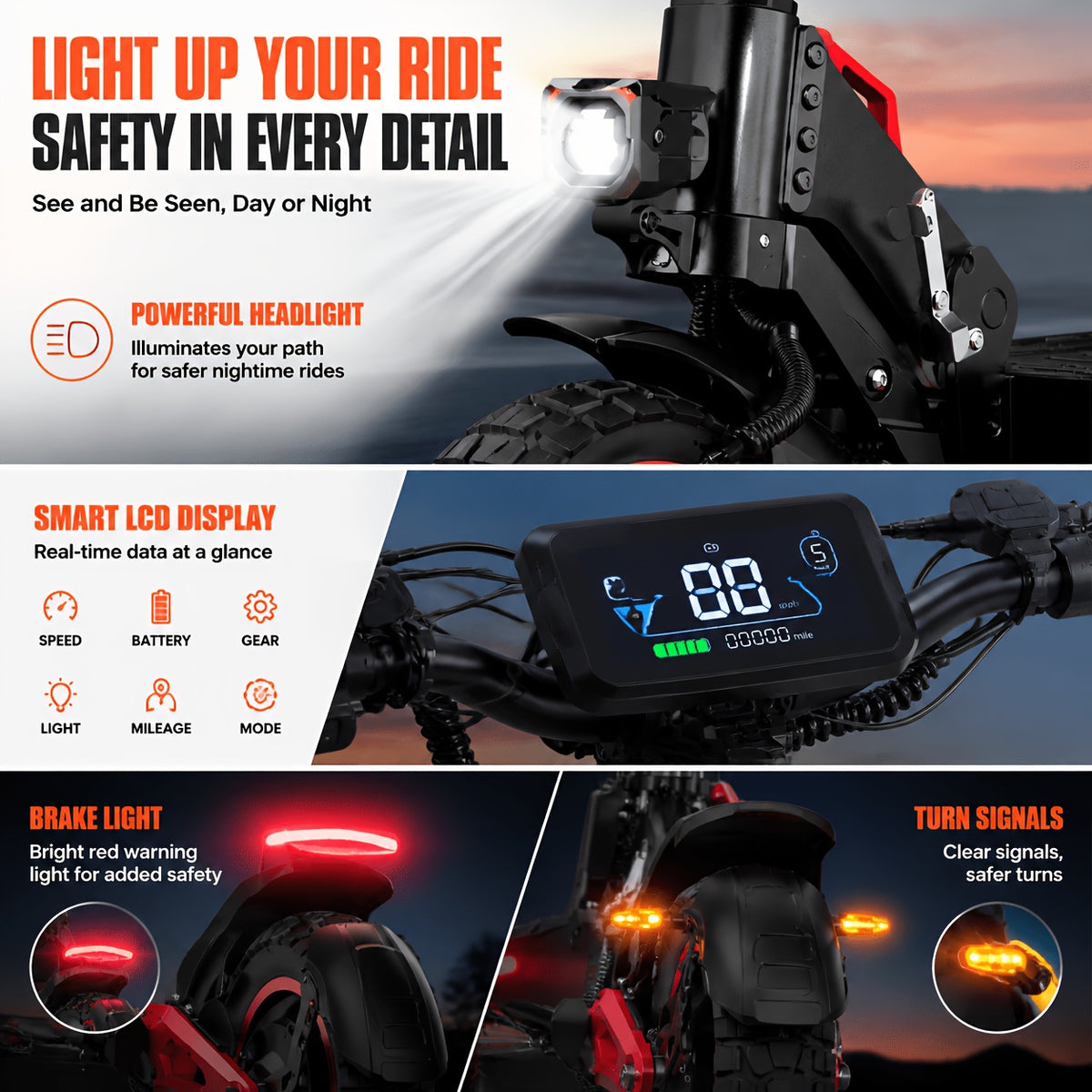 J15MAX 1600W All-Terrain Electric Scooter with Removable Seat, 11-Inch Off-Road Tires, Full Suspension, Foldable Frame, Double Disc Brakes, LCD Display - City & Off-Road Adult E-Scooter