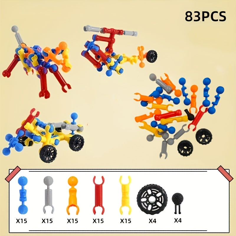 83 Piece STEM Building Blocks Toy for Kids Boys & Girls – Creative Educational Construction Set with Random Colors – Fun Engineering Brick Kit – Birthday & Christmas Gift for Children Ages 3-10