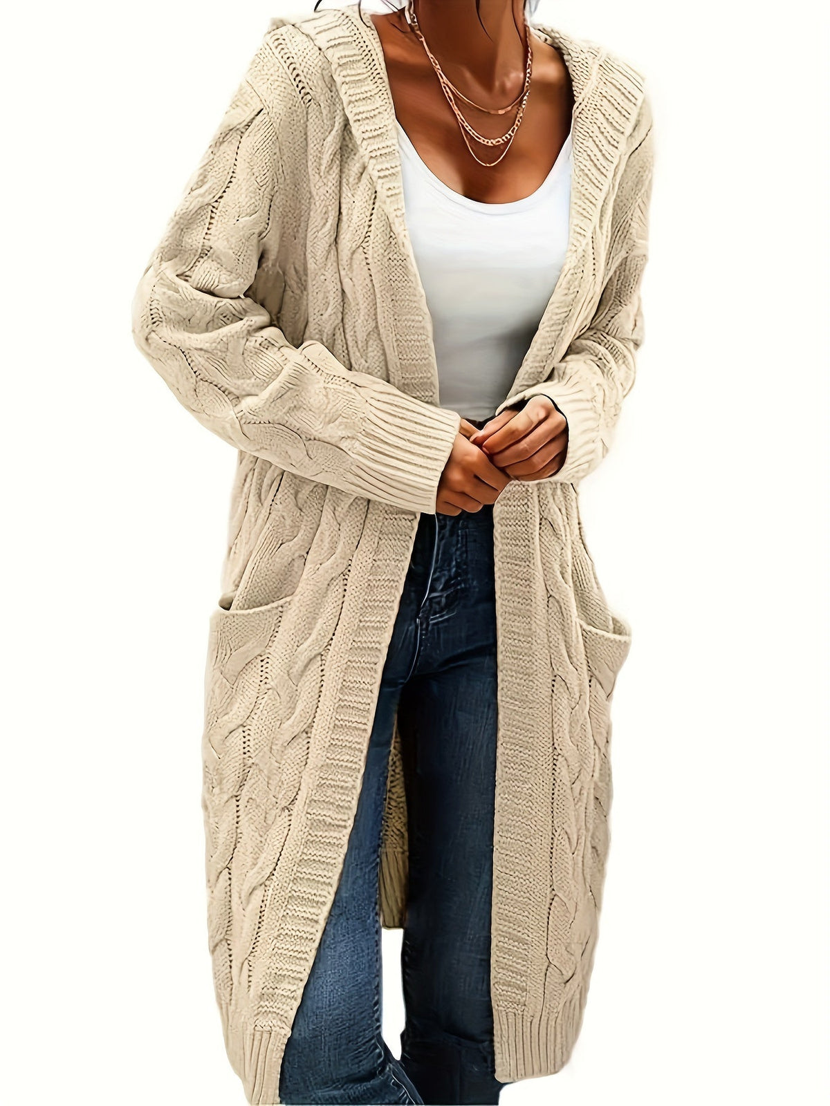 Women's Collarless Knit Cardigan – Minimalist Solid Color Polyester Casual Open Layer for Fall & Winter in 19 Colors