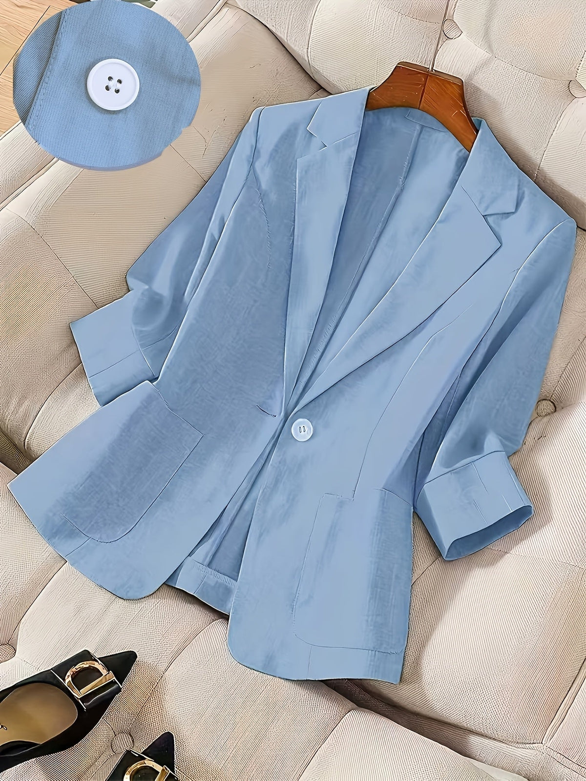 Women's Single Button Blazer Jacket 3/4 Sleeve Lightweight Suit Coat | Elegant Casual Outerwear for Spring Summer Fall | Office Work Business Professional Solid Color Blazer S M L XL XXL