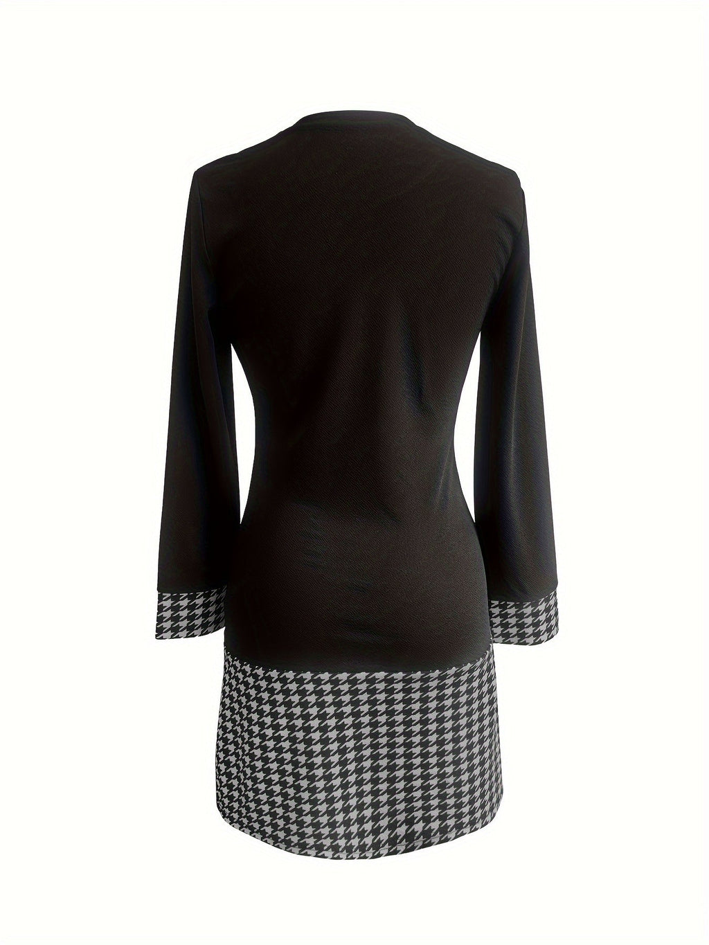 Women's Color Block Print A-Line Dress Long Sleeve Round Neck Bodycon Midi Dress Casual Streetwear Black S-XXL