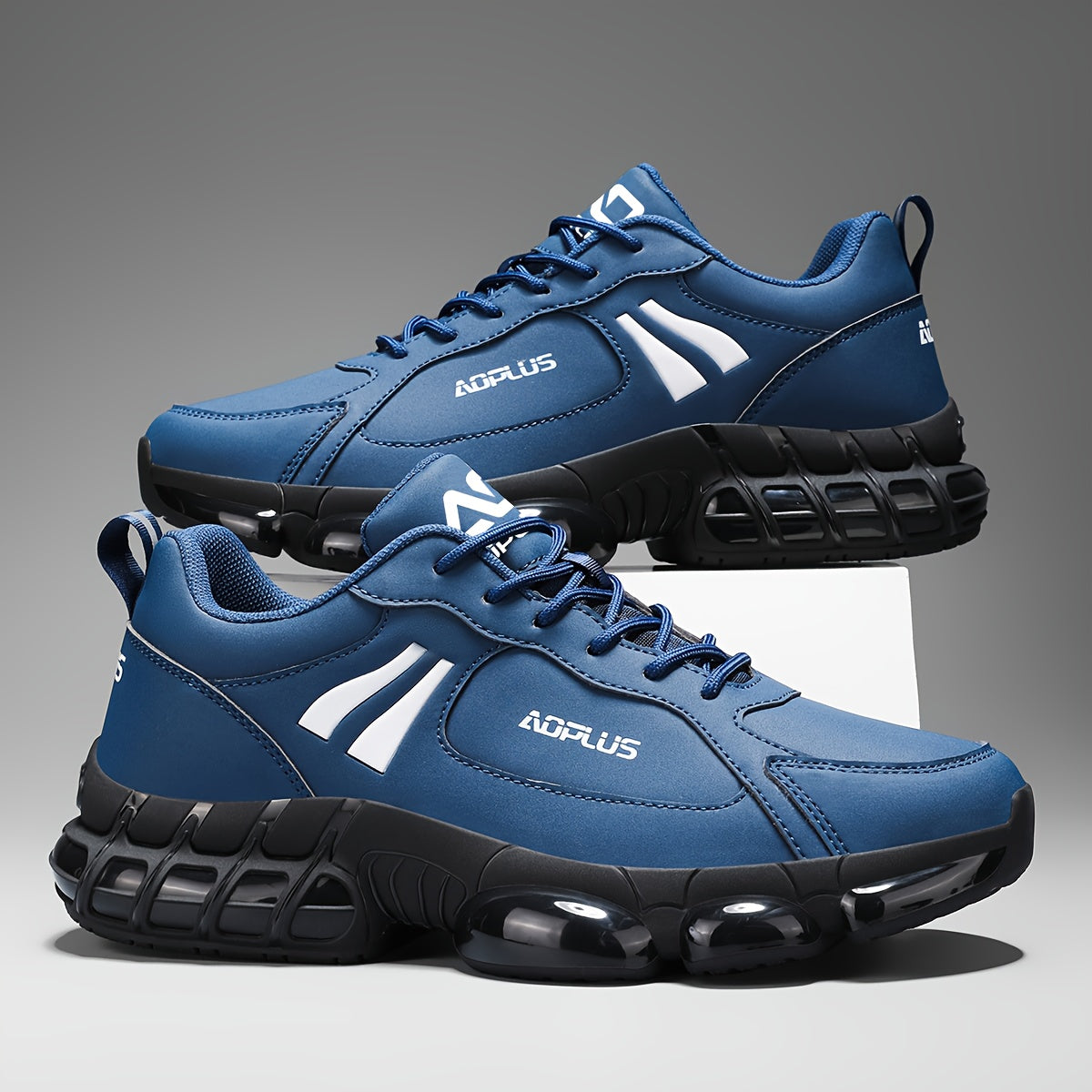 Men's Road Running Sneakers – Anti-Slip Wear-Resistant Lace-Up Athletic Shoes, All Season Low Top Casual Outdoor Sneakers, Blue Black White, Sizes US 6.5–13.5