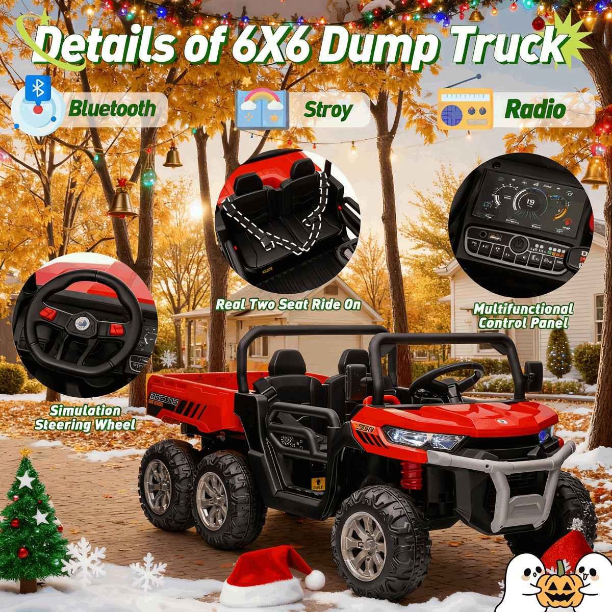 24V Kids Ride-On UTV with Remote Control, Dual Drive Mode, 3 Speed Settings, Bluetooth Music, 4 LED Lights, Suspension System & Flower Décor – Outdoor Ride-On Car for Boys & Girls Ages 3+ – Red Green Pink