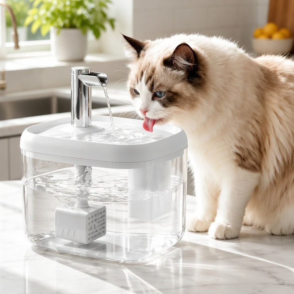 Faucet Fountain Pet Water Dispenser for Cats Dogs - Large Capacity Silent Automatic Circulation Cooling Water Fountain No Battery Required - Summer Pet Hydration Station Gray Yellow White