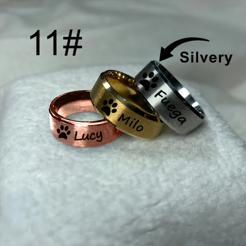 Custom Engraved Pet Memorial Ring 8mm – Personalized Name & Message Stainless Steel Ring for Dog & Cat Lovers, Unisex Keepsake Gift for Birthday Anniversary Christmas, Silver & Rose Gold