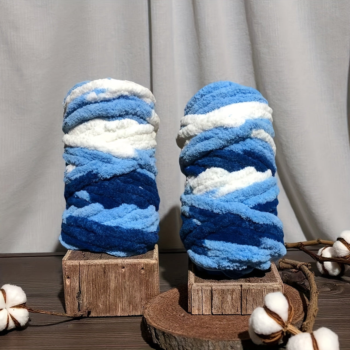 Chunky Chenille Yarn 2 Skeins 500g Hand Knitting Blanket Crochet Multicolor Striped Soft Polyester Extra Thick Plush DIY Gift for Women Men